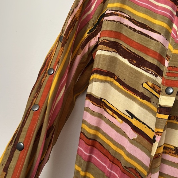 Label Ritu Kumar 100% viscose marine stripe multi spring snap down dress midi - Picture 4 of 9